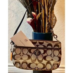 Coach Signature Brown and Tan Large wristlet